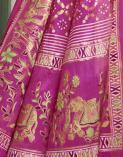 Rani Pink Printed Silk Saree