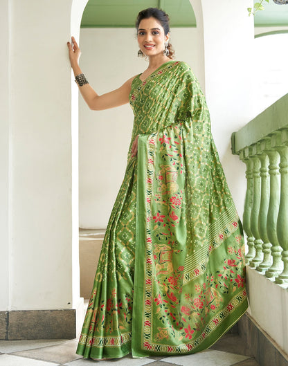 Pista Green Printed Silk Saree
