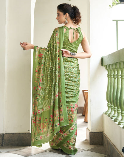 Pista Green Printed Silk Saree