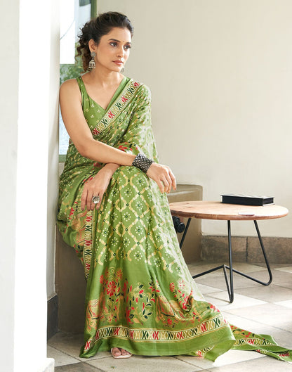 Pista Green Printed Silk Saree