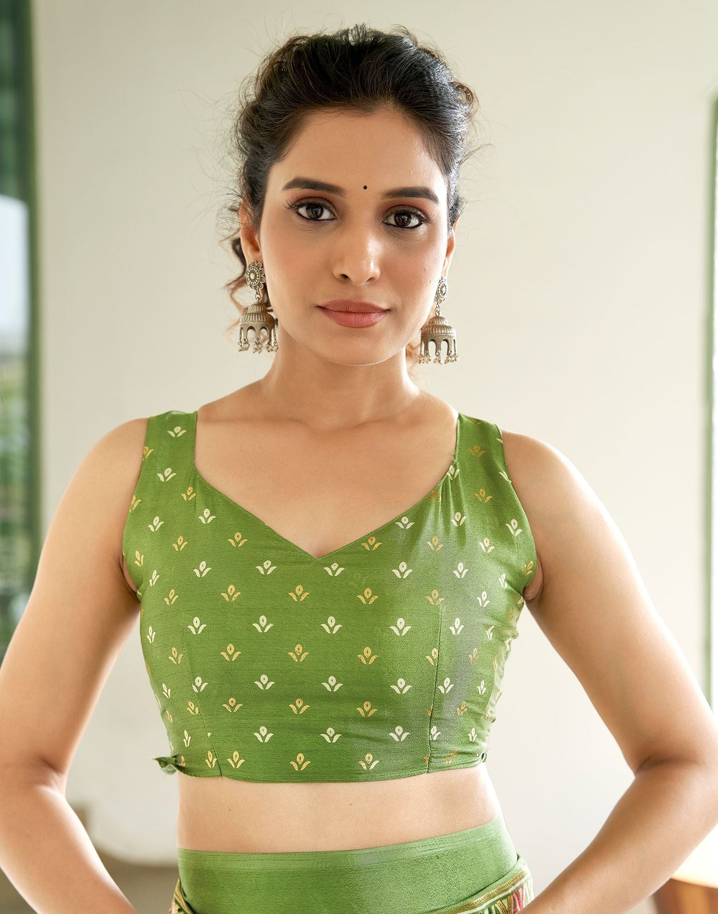 Pista Green Printed Silk Saree