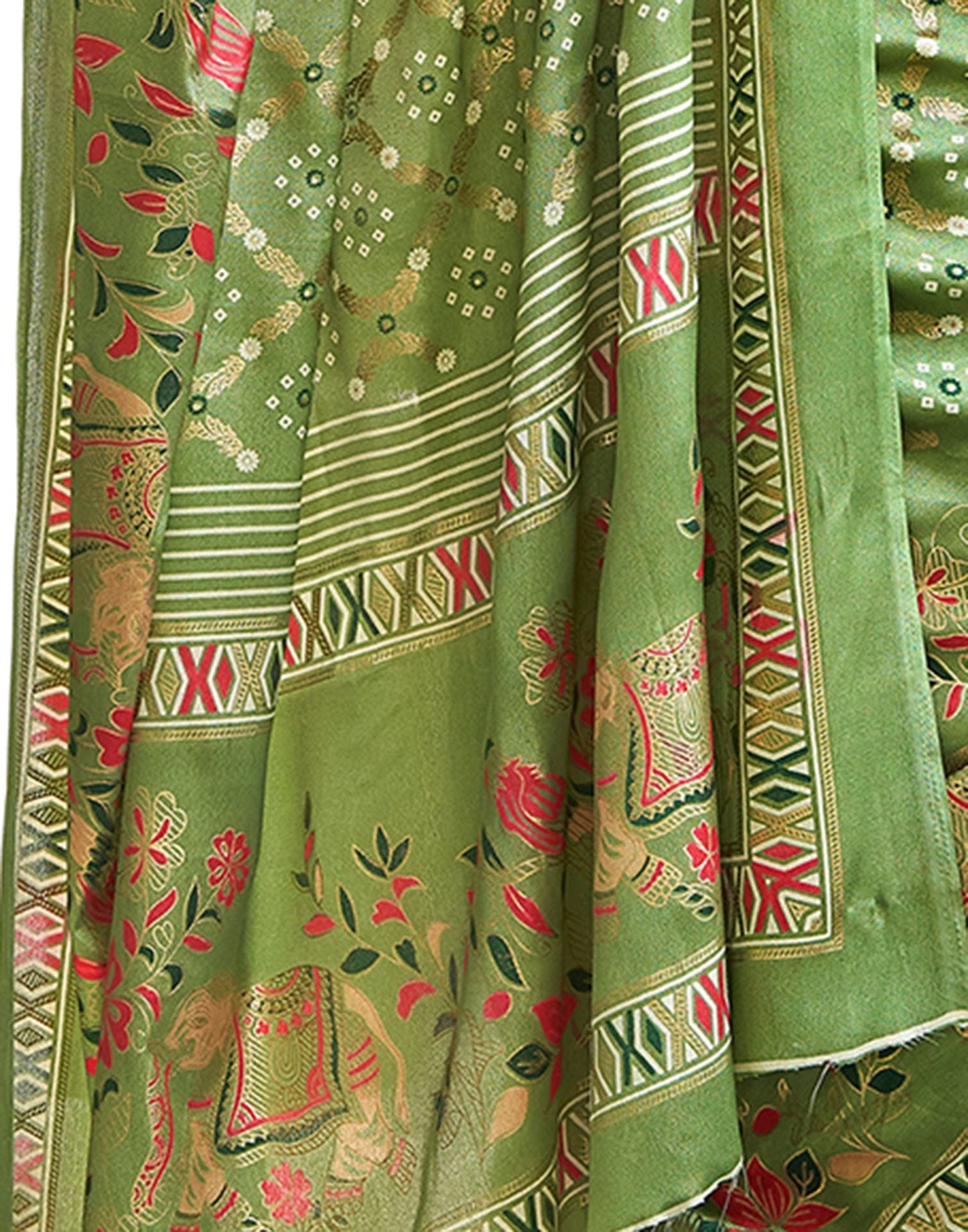 Pista Green Printed Silk Saree