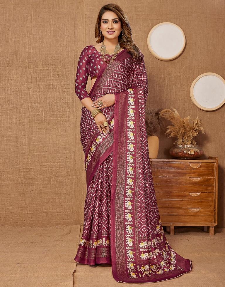 Maroon Printed Saree