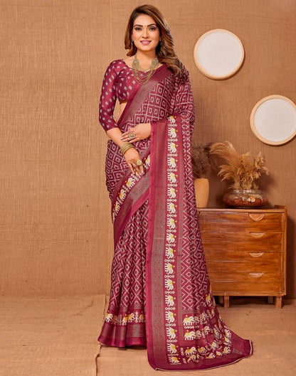Maroon Printed Saree