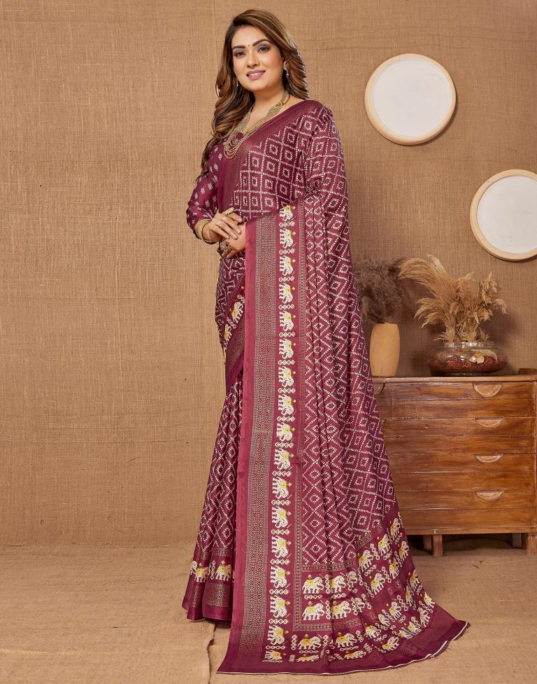 Maroon Printed Saree