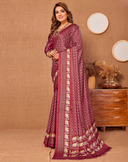 Maroon Printed Saree