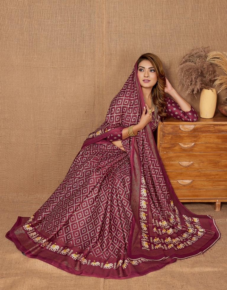 Maroon Printed Saree