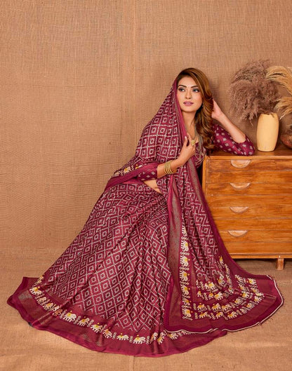 Maroon Printed Saree
