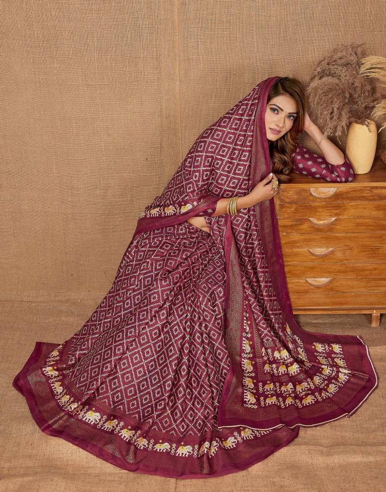 Maroon Printed Saree