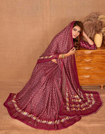 Maroon Printed Saree