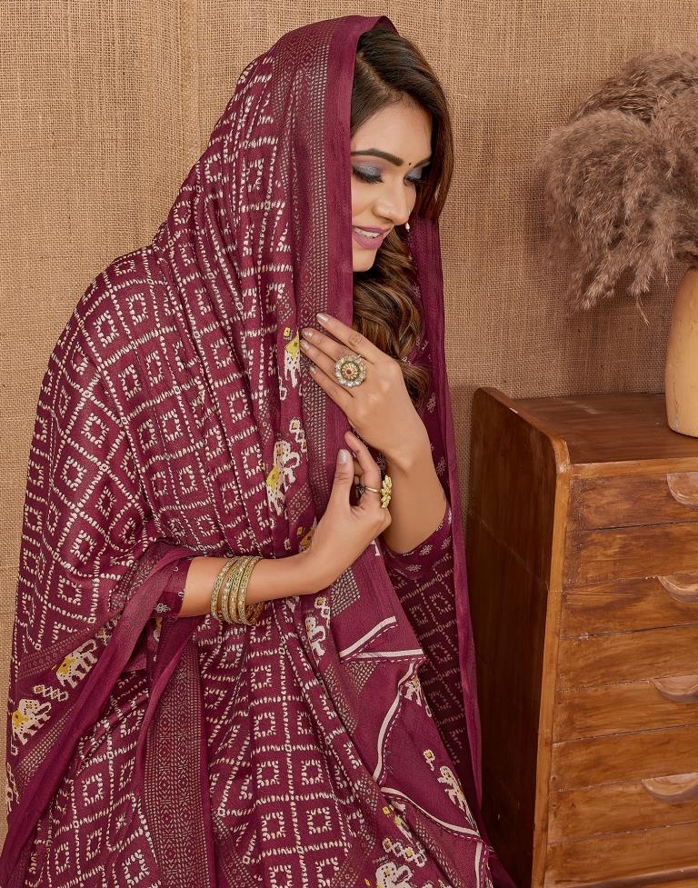Maroon Printed Saree