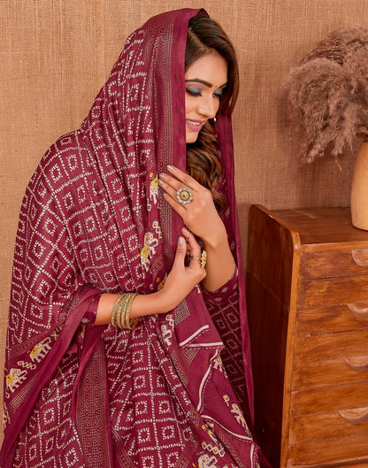 Maroon Printed Saree