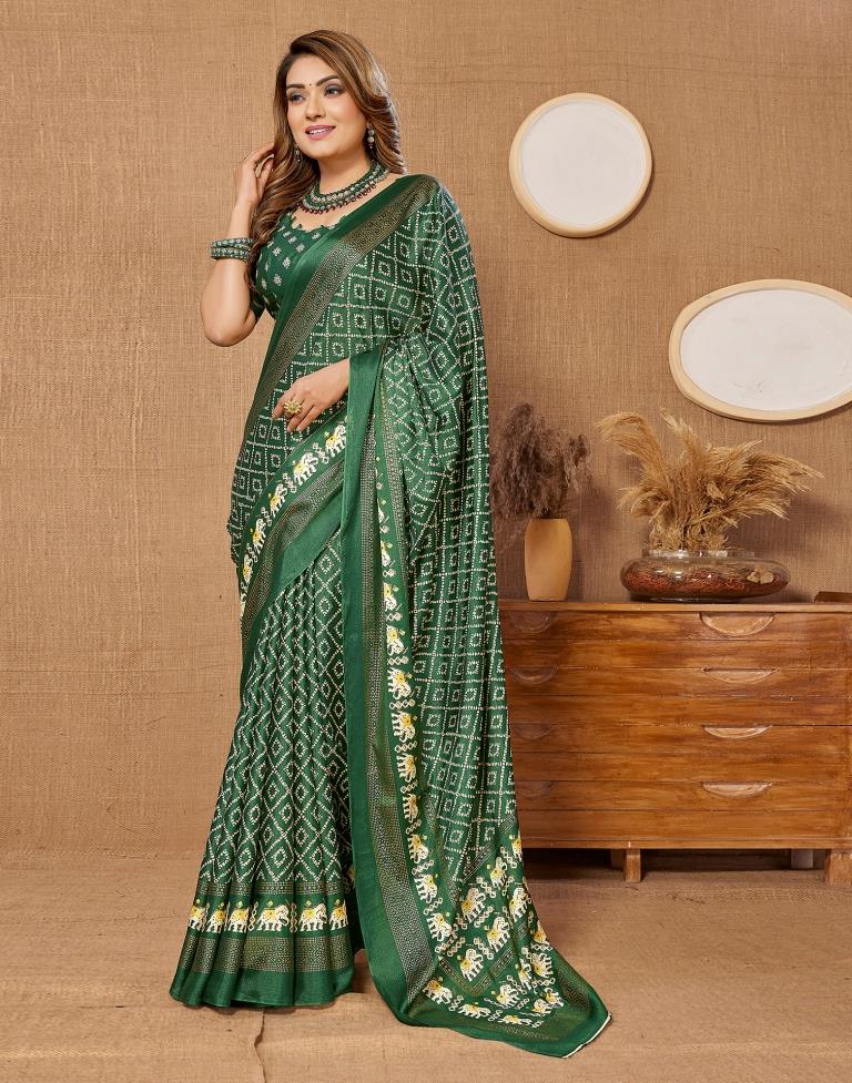 Dark Green Printed Saree
