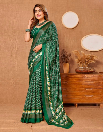 Dark Green Printed Saree