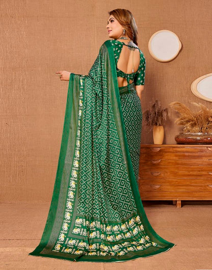 Dark Green Printed Saree