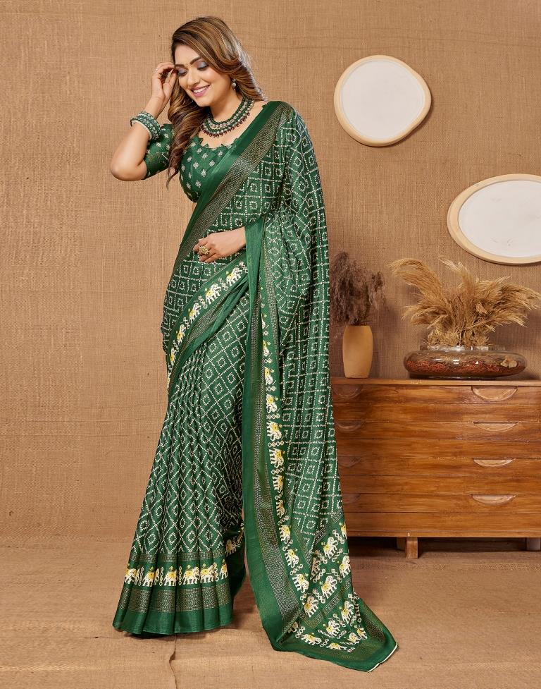 Dark Green Printed Saree