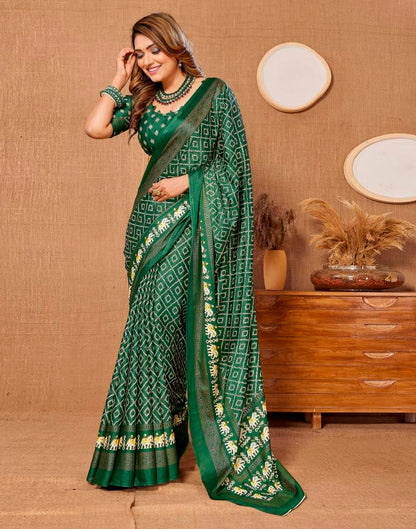 Dark Green Printed Saree