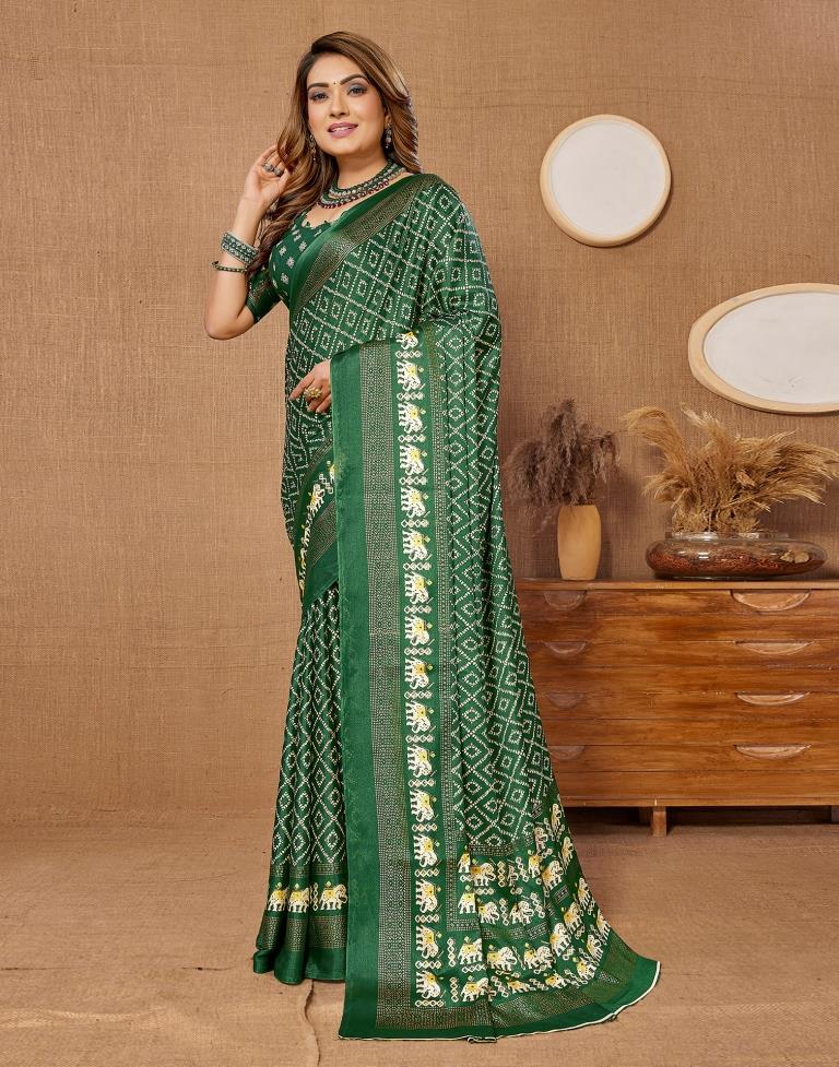 Dark Green Printed Saree