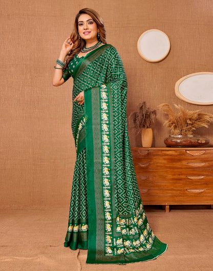 Dark Green Printed Saree