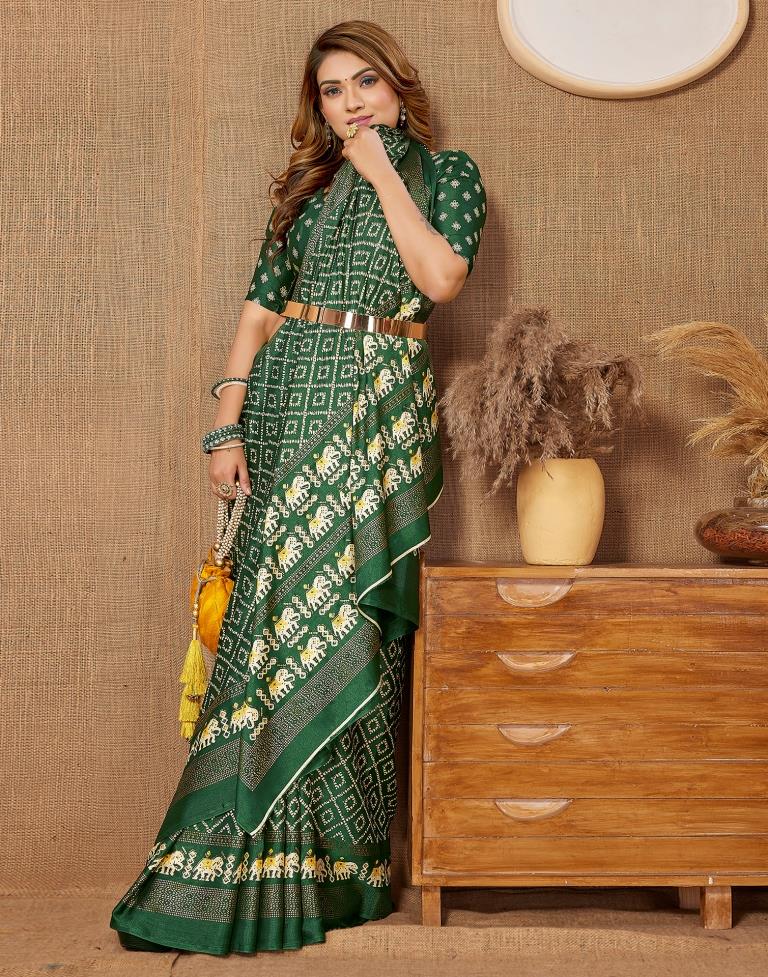 Dark Green Printed Saree