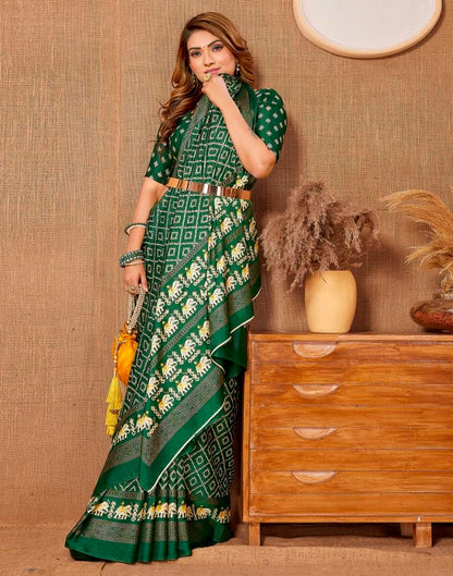 Dark Green Printed Saree