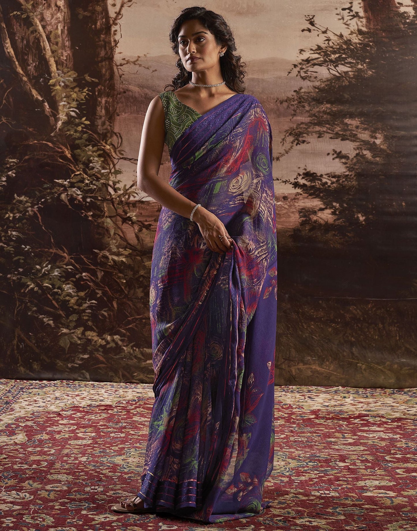 Deep Violet Printed Georgette Saree