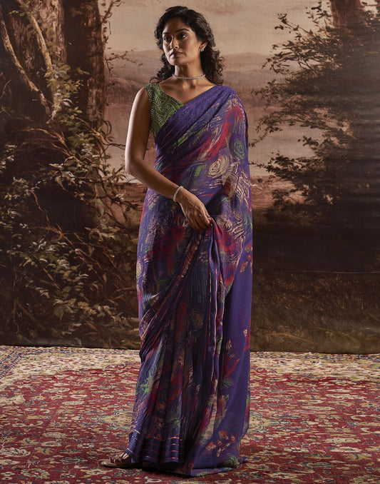 Deep Violet Printed Georgette Saree