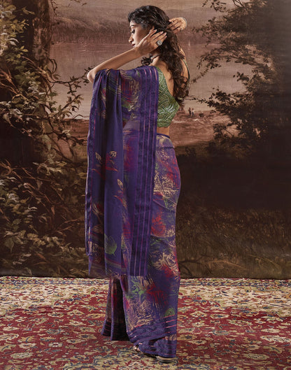 Deep Violet Printed Georgette Saree