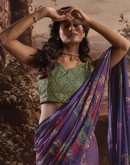 Deep Violet Printed Georgette Saree