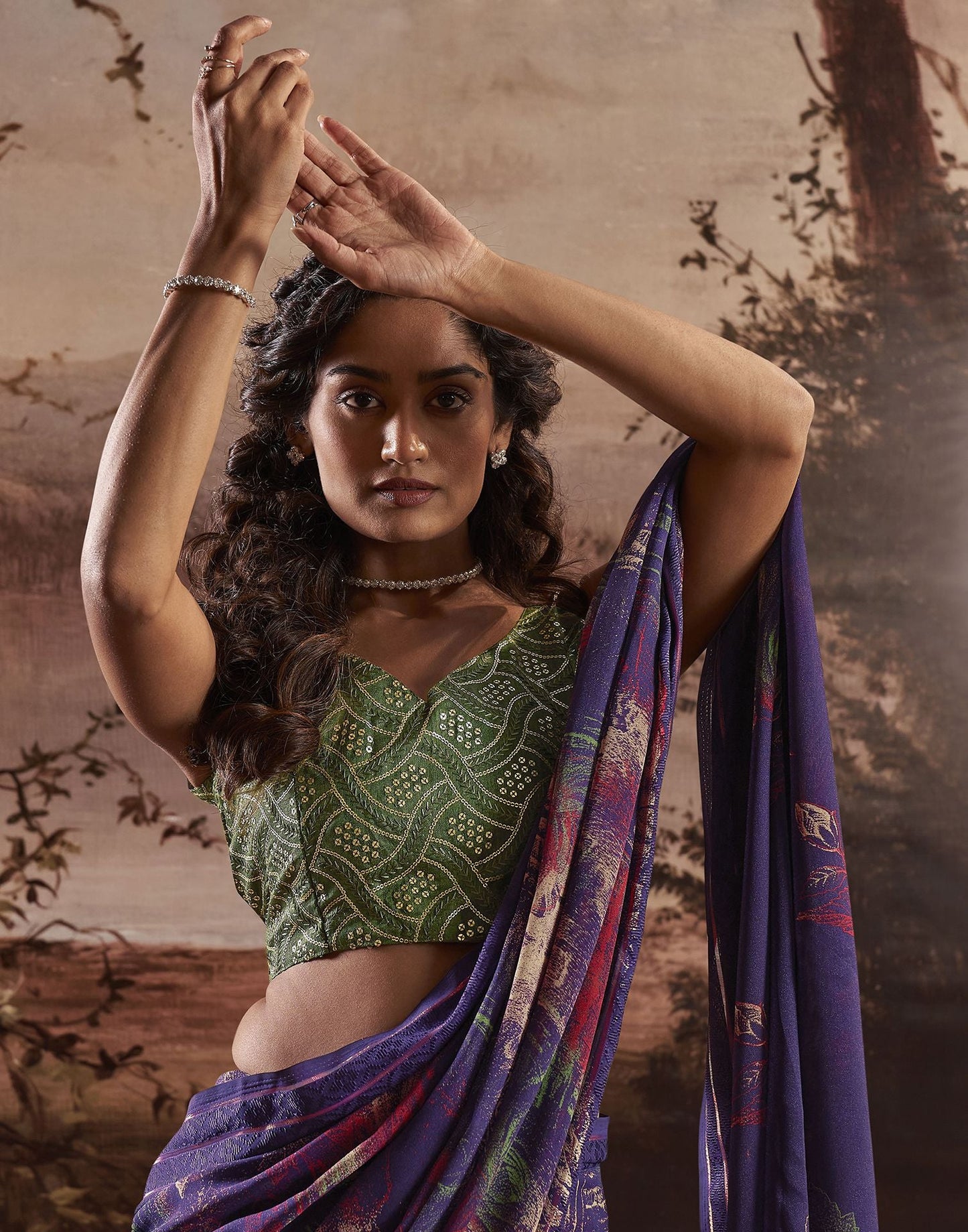 Deep Violet Printed Georgette Saree