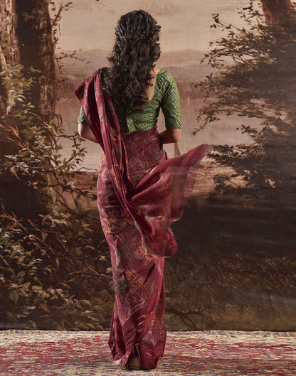 Wine Printed Georgette Saree