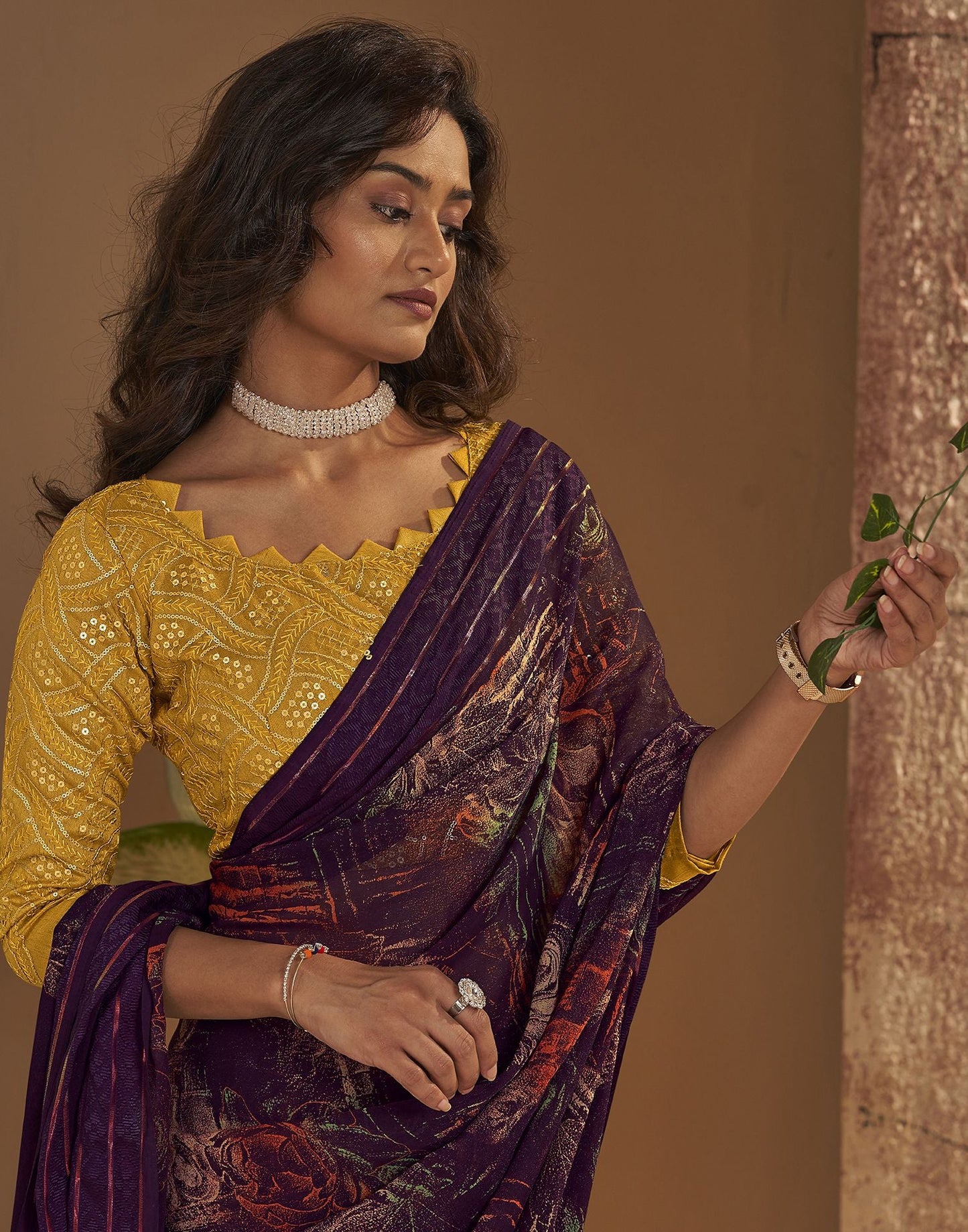 Deep Purple Printed Georgette Saree