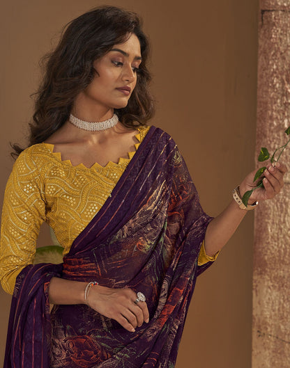 Deep Purple Printed Georgette Saree
