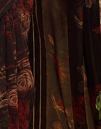 Dark Brown Printed Georgette Saree