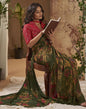 Bottle Green Printed Georgette Saree