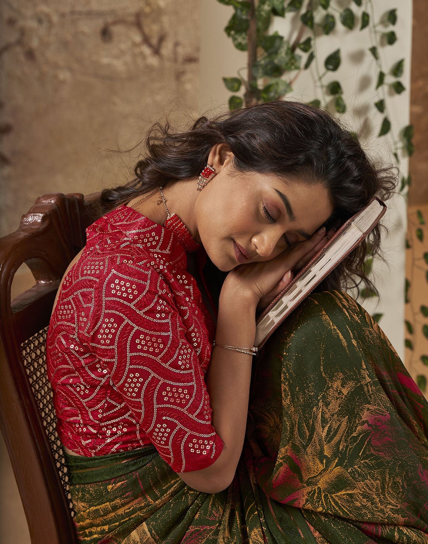 Bottle Green Printed Georgette Saree