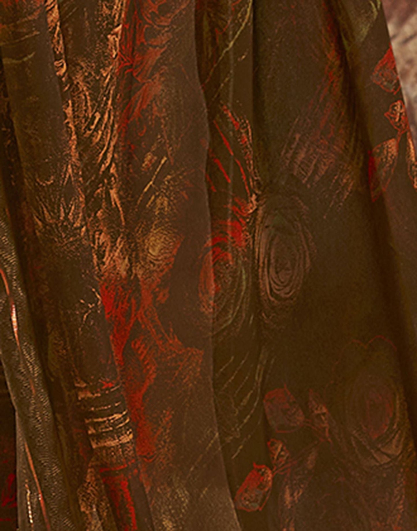 Brown Printed Georgette Saree