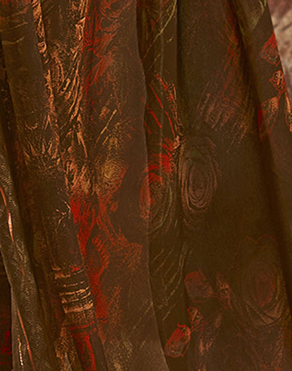 Brown Printed Georgette Saree