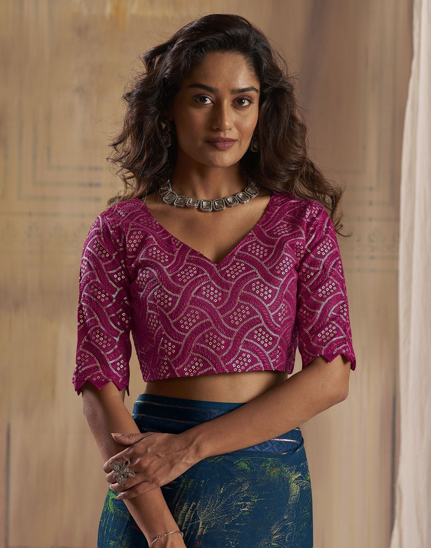 Magenta Printed Georgette Saree