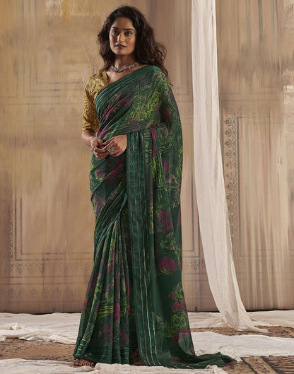 Mehndi Green Printed Georgette Saree