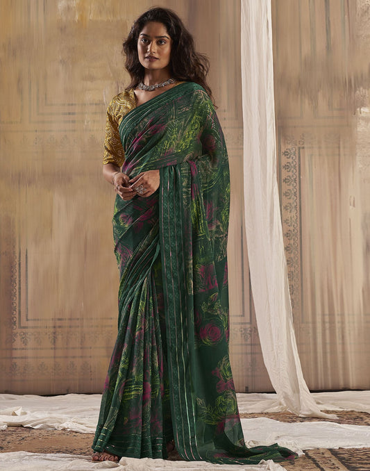 Mehndi Green Printed Georgette Saree