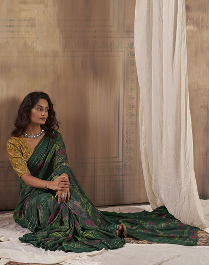 Mehndi Green Printed Georgette Saree