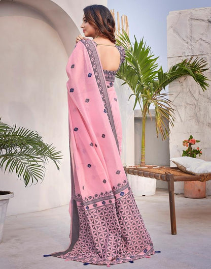 Light Pink Silk Plain Saree