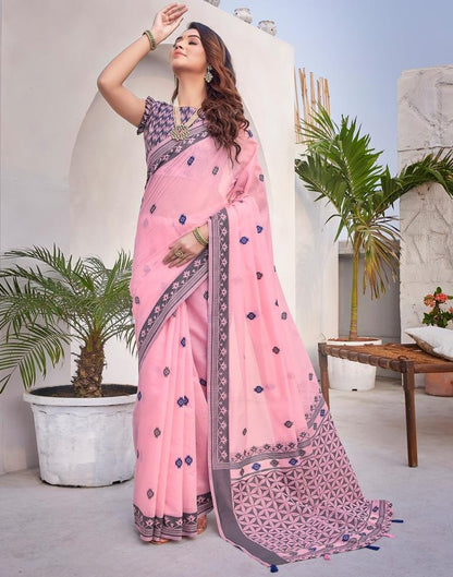 Light Pink Silk Plain Saree