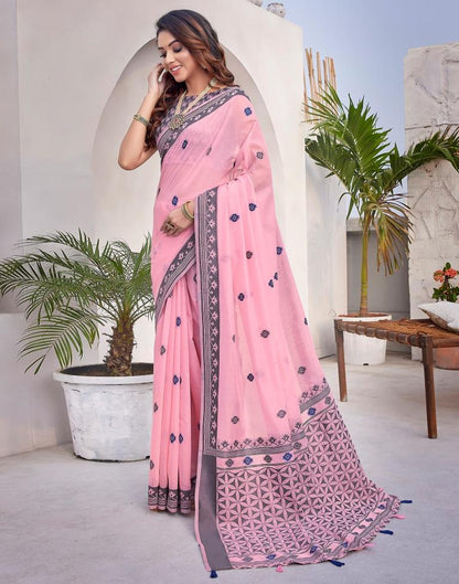 Light Pink Silk Plain Saree