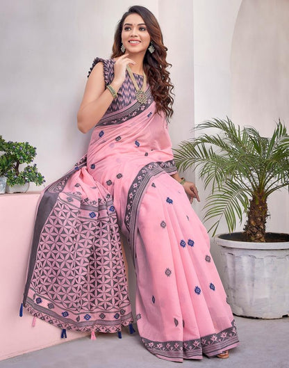 Light Pink Silk Plain Saree