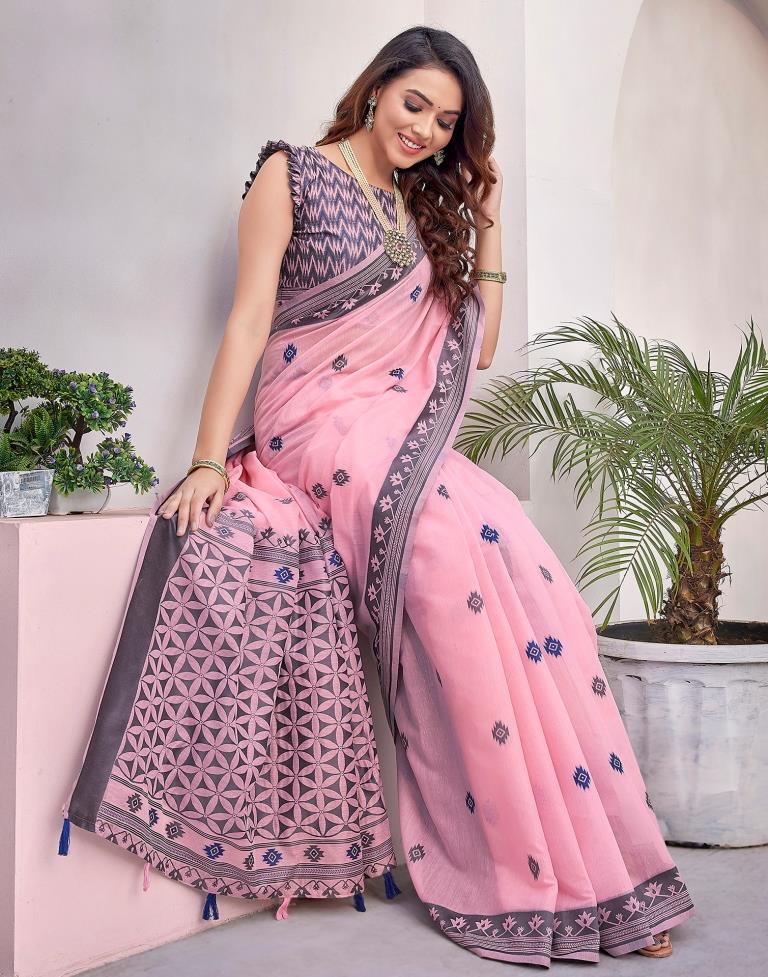 Light Pink Silk Plain Saree