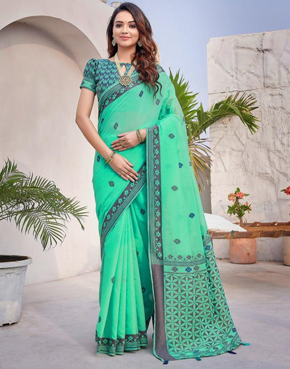 Turquoise Silk Plain Saree
