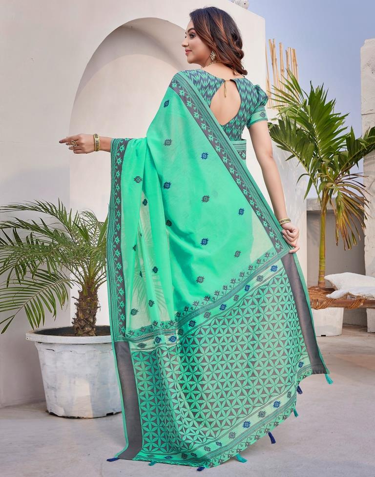 Turquoise Silk Plain Saree