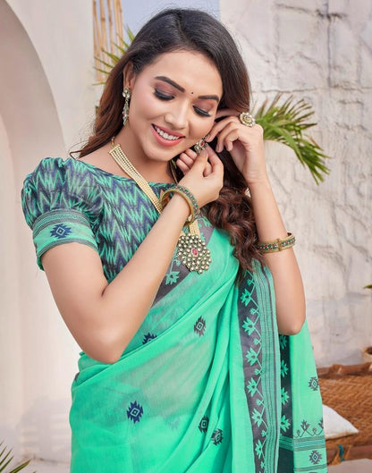 Turquoise Silk Plain Saree